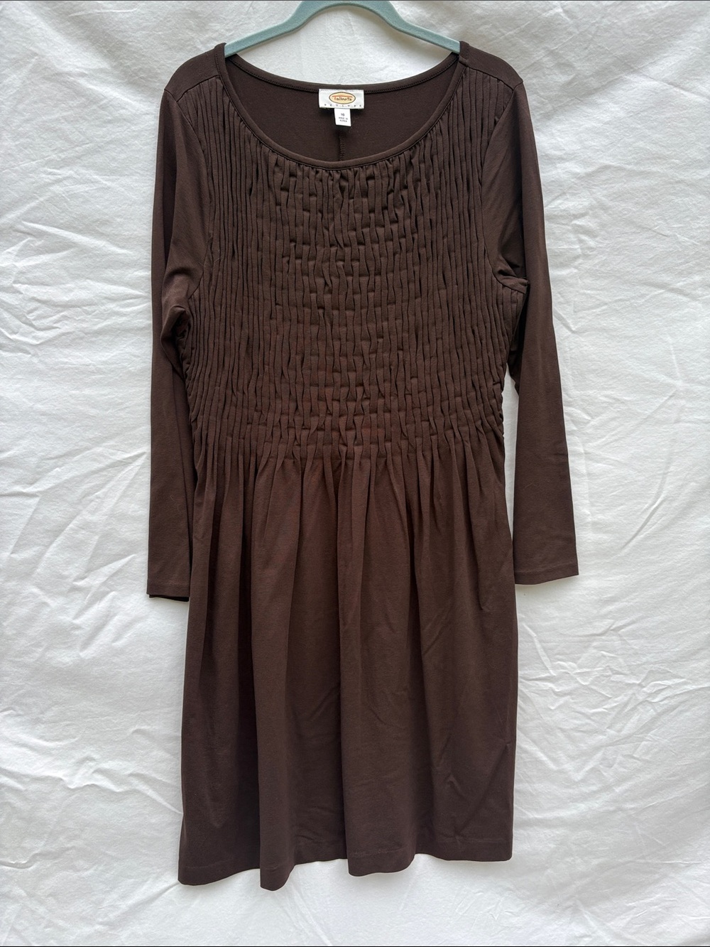 Talbots Brown Long-Sleeve Smocked Bodice Dress